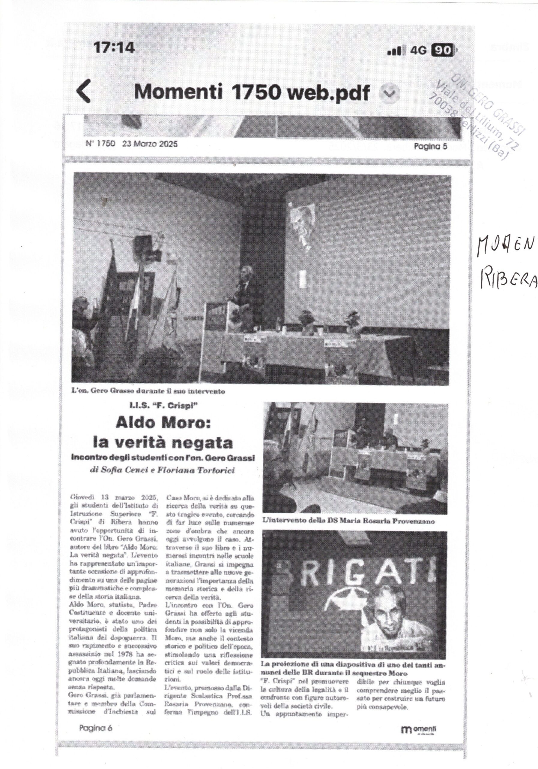 MOMENTI RIBERA – Aldo Moro: La verità negata. Incontro con gli studenti – 23 marzo 2025
