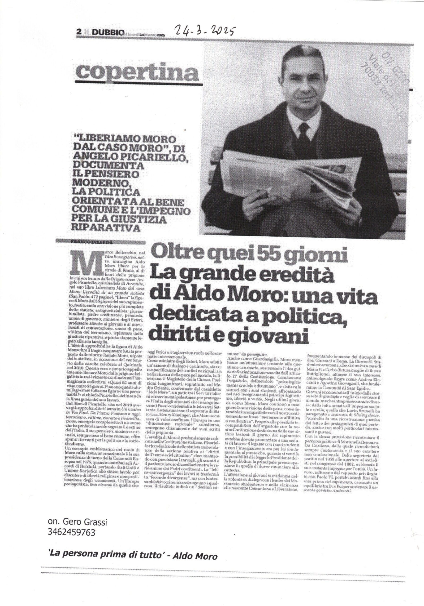 IL DUBBIO – Oltre quei 55 giorni. La grande eredità di Aldo Moro, una vita dedicata a politica, diritti e giovani – 24 marzo 2025